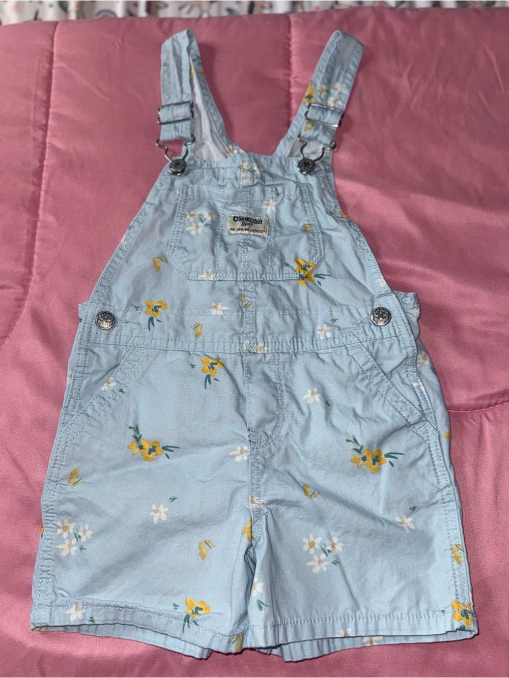 OshKosh B'gosh Pale Blue Floral Short Overalls